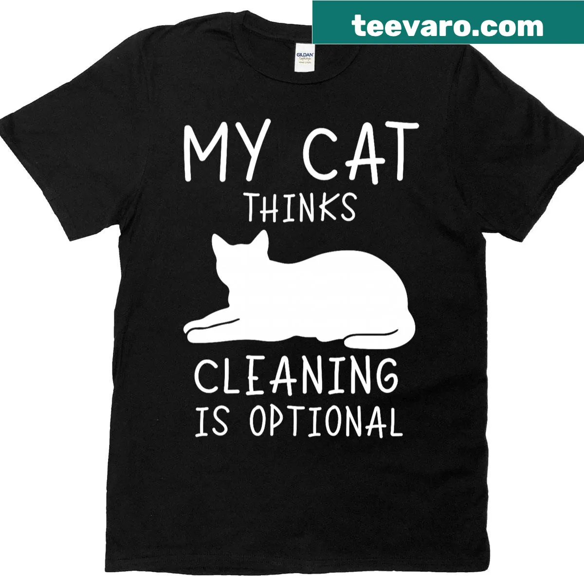 Funny t-shirt with text about cats and cleaning humor — on a men's t-shirt