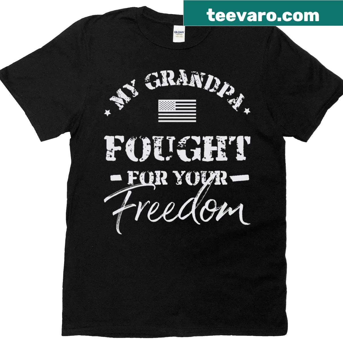 T-shirt with text 'My Grandpa Is A Veteran' for grandkids. — on a men's t-shirt
