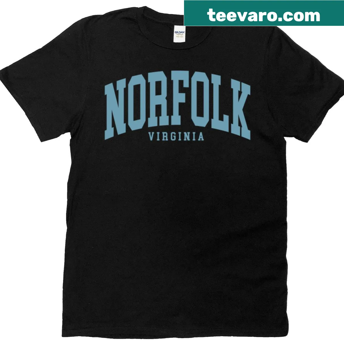 Norfolk VA college font typography t-shirt in curved style — on a men's t-shirt