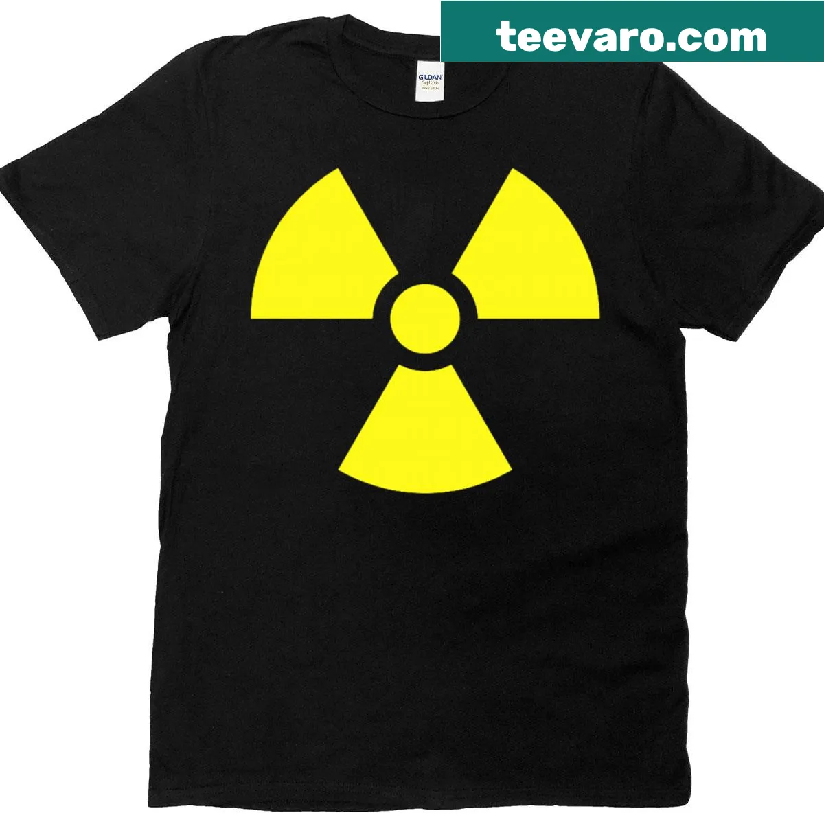 Graphic t-shirt with radioactive symbol and biohazard design — on a men's t-shirt