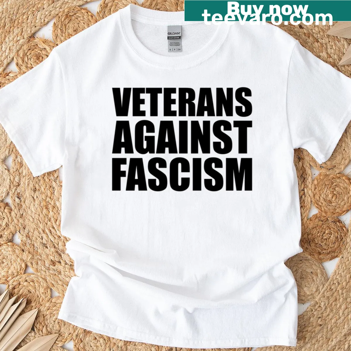 Patriotic T-shirt for veterans against fascism — on a men's t-shirt
