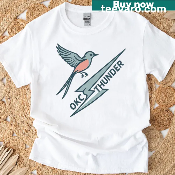 Minimalistic T-shirt featuring the Oklahoma City Thunder lightningbird logo.