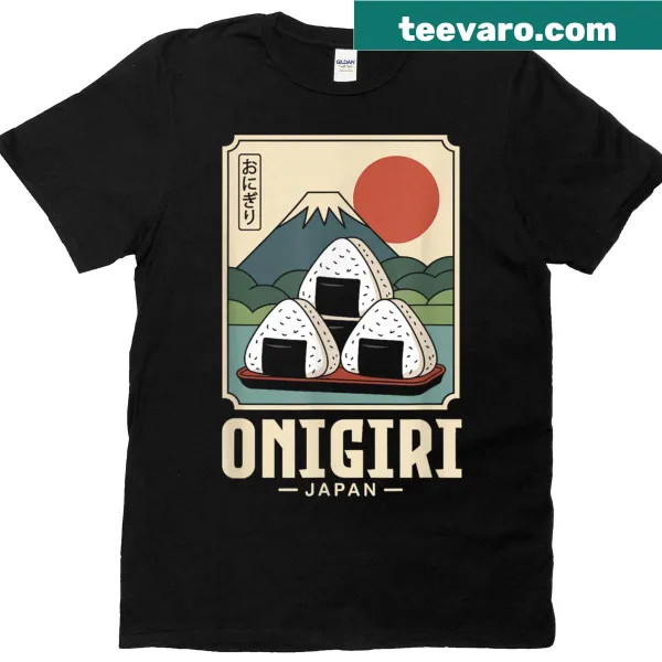 Kawaii T-shirt with an onigiri rice ball graphic and Japanese kanji.