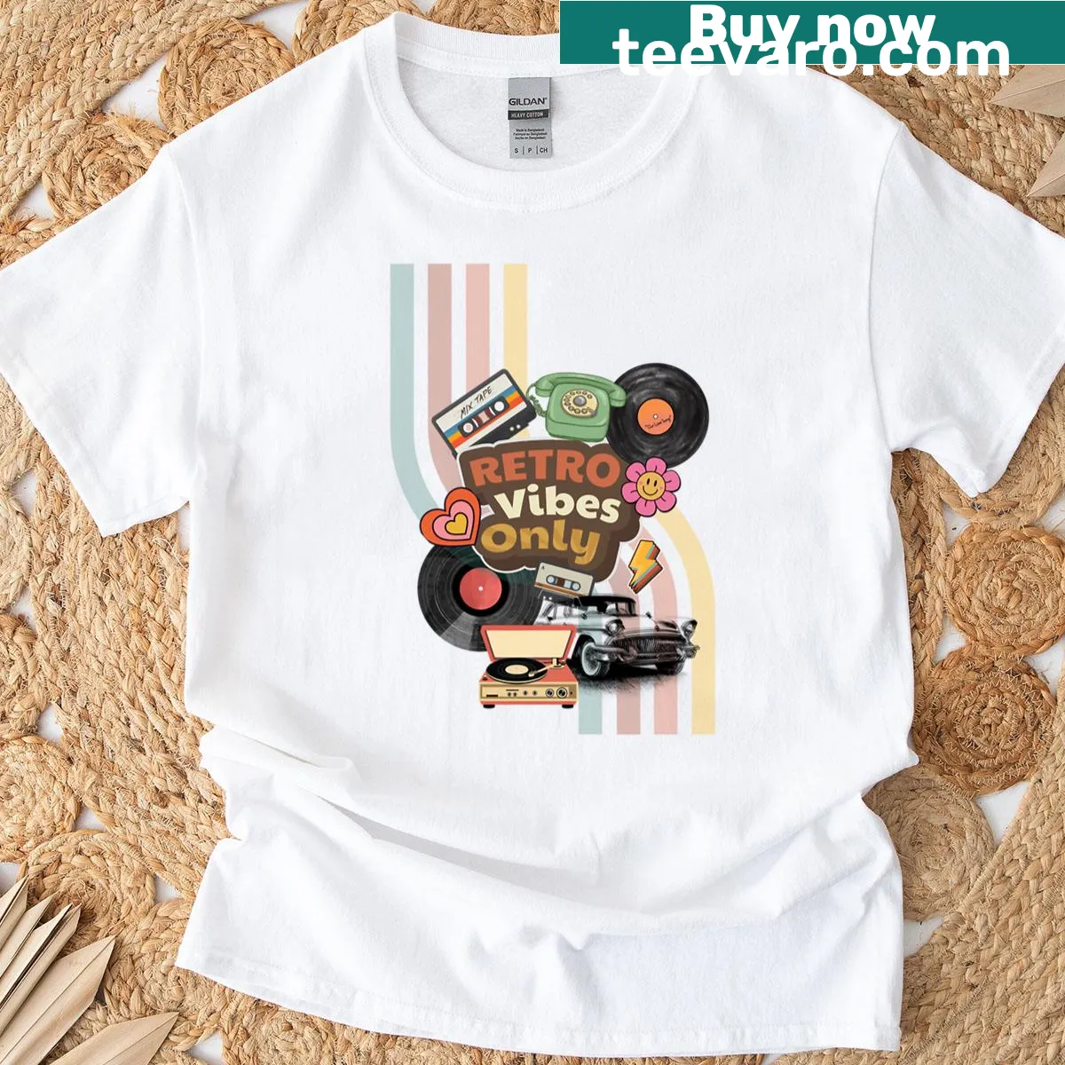 T-shirt with bold text saying 'Only Retro Vibes.' — on a men's t-shirt