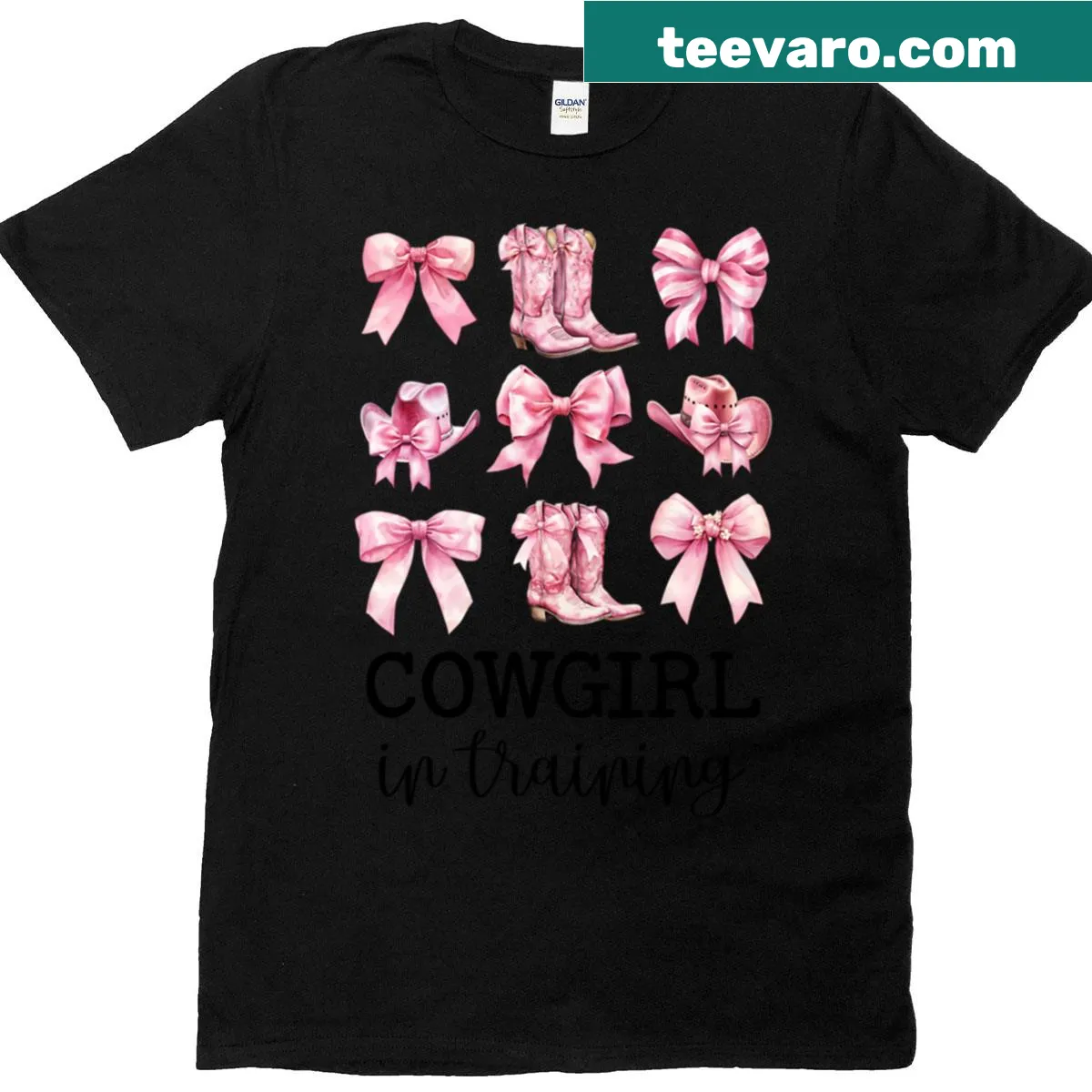 Adorable cowgirl in training t-shirt with cartoon design — on a men's t-shirt