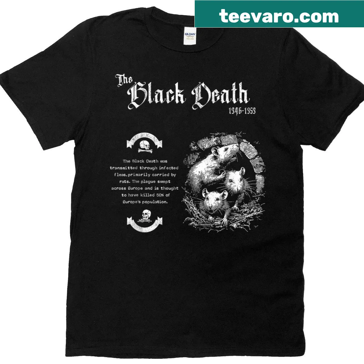 Playful T-shirt featuring a whimsy plague rat graphic — on a men's t-shirt
