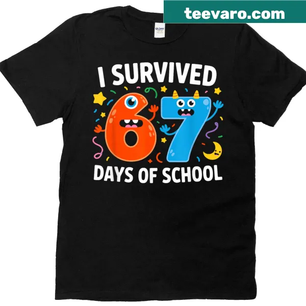 Playful t-shirt celebrating surviving 67 days of school