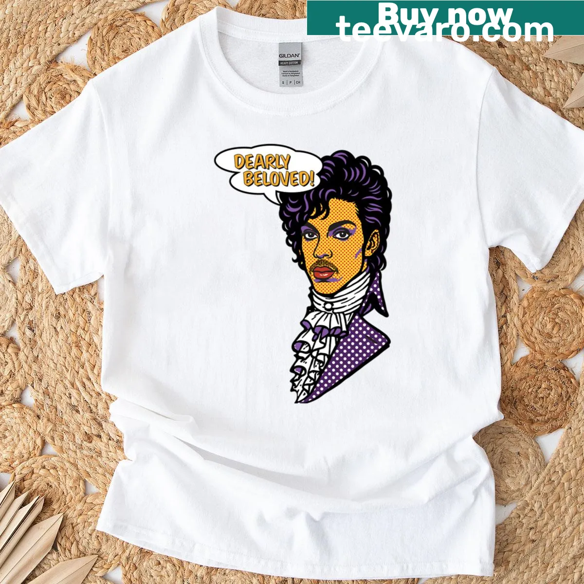 Pop-art design featuring a purple pop star — on a men's t-shirt