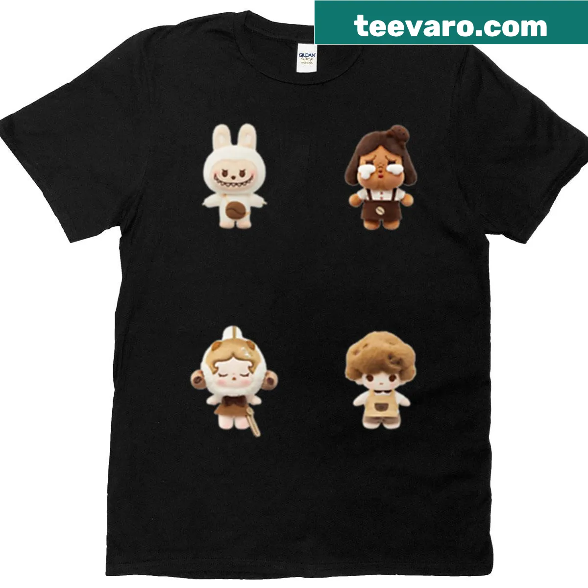 Coffee factory illustration with playful coffee beans — on a men's t-shirt