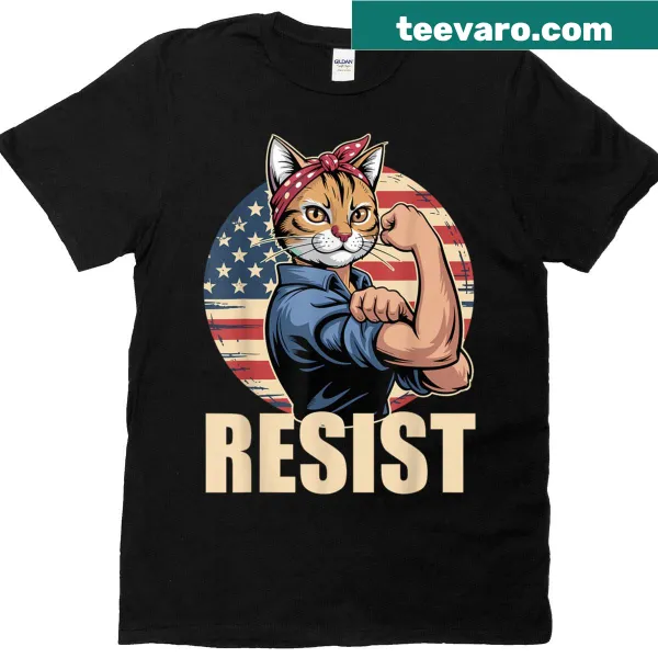 Bold 'Resist' text with a fierce cat graphic