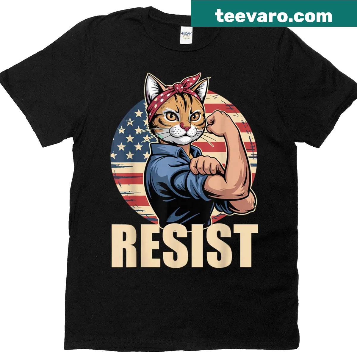 Bold 'Resist' text with a fierce cat graphic — on a men's t-shirt