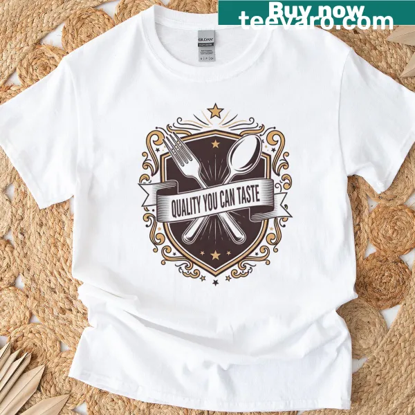 Vintage chef emblem T-shirt for food lovers with a catchy tagline design.