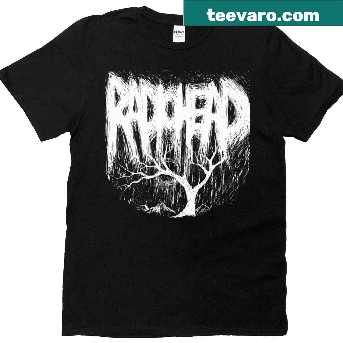 Tree made of radio waves on a creative music-themed t-shirt — on a men's t-shirt
