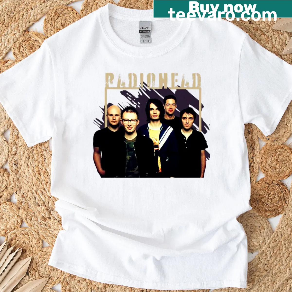 Vintage design inspired by Radiohead in a distressed style — on a men's t-shirt