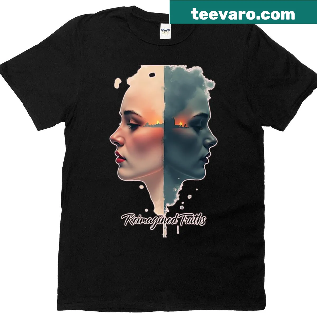 Abstract typography on duality of perception T-shirt — on a men's t-shirt