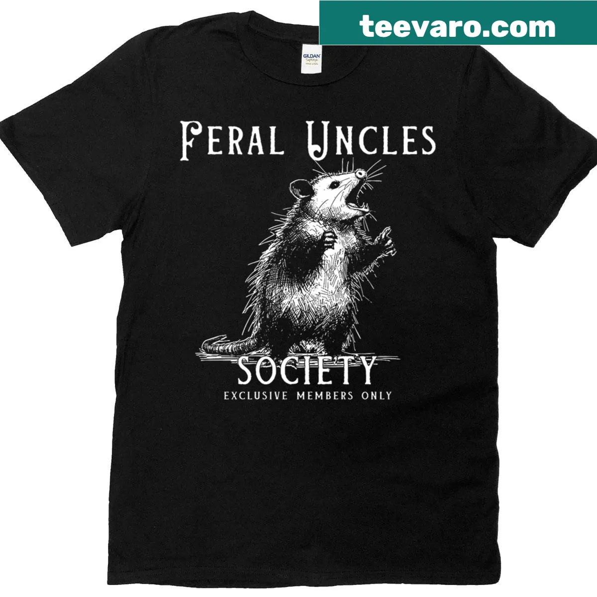Funny t-shirt with 'Retro Feral Uncle Society' for opossum lovers. — on a men's t-shirt