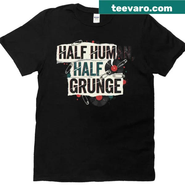 Half human half grunge aesthetic graphic for music lovers