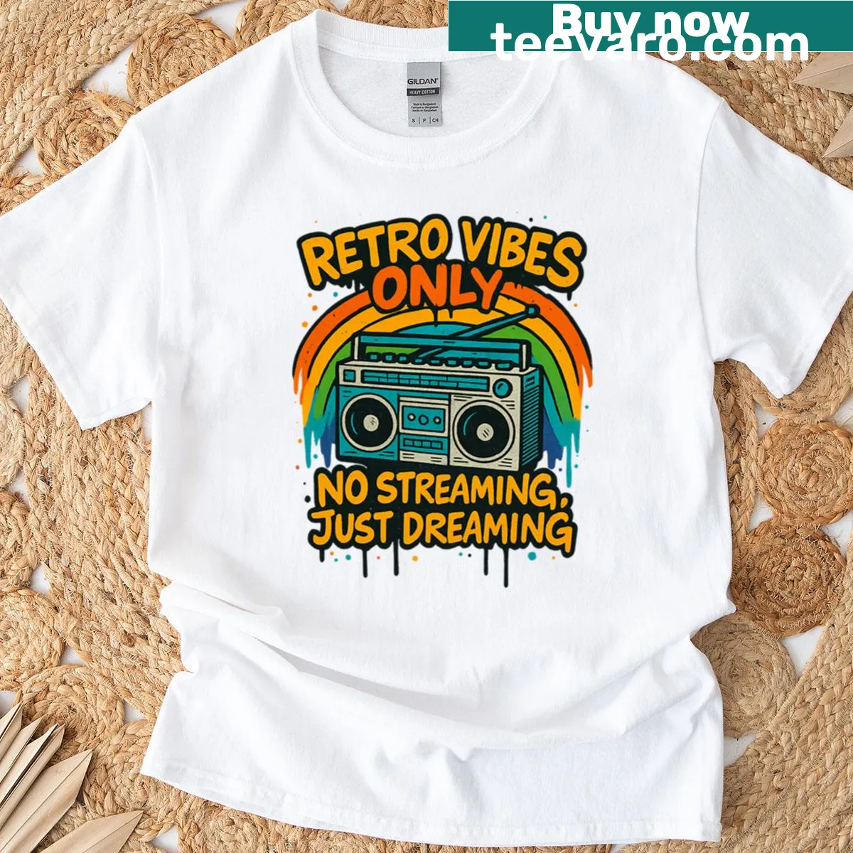 Retro typography design with the phrase 'Dream Don't Stream' — on a men's t-shirt