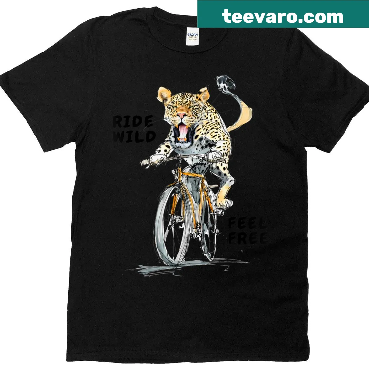 Inspirational leopard cyclist graphic encouraging a free spirit — on a men's t-shirt