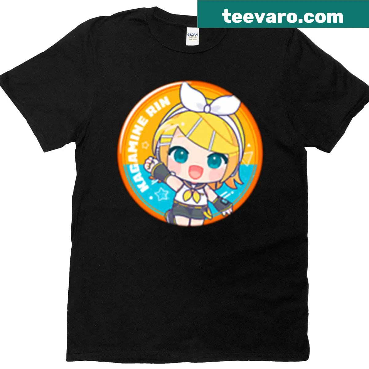 Vocaloid anime t-shirt featuring Rin Kagamine illustration — on a men's t-shirt
