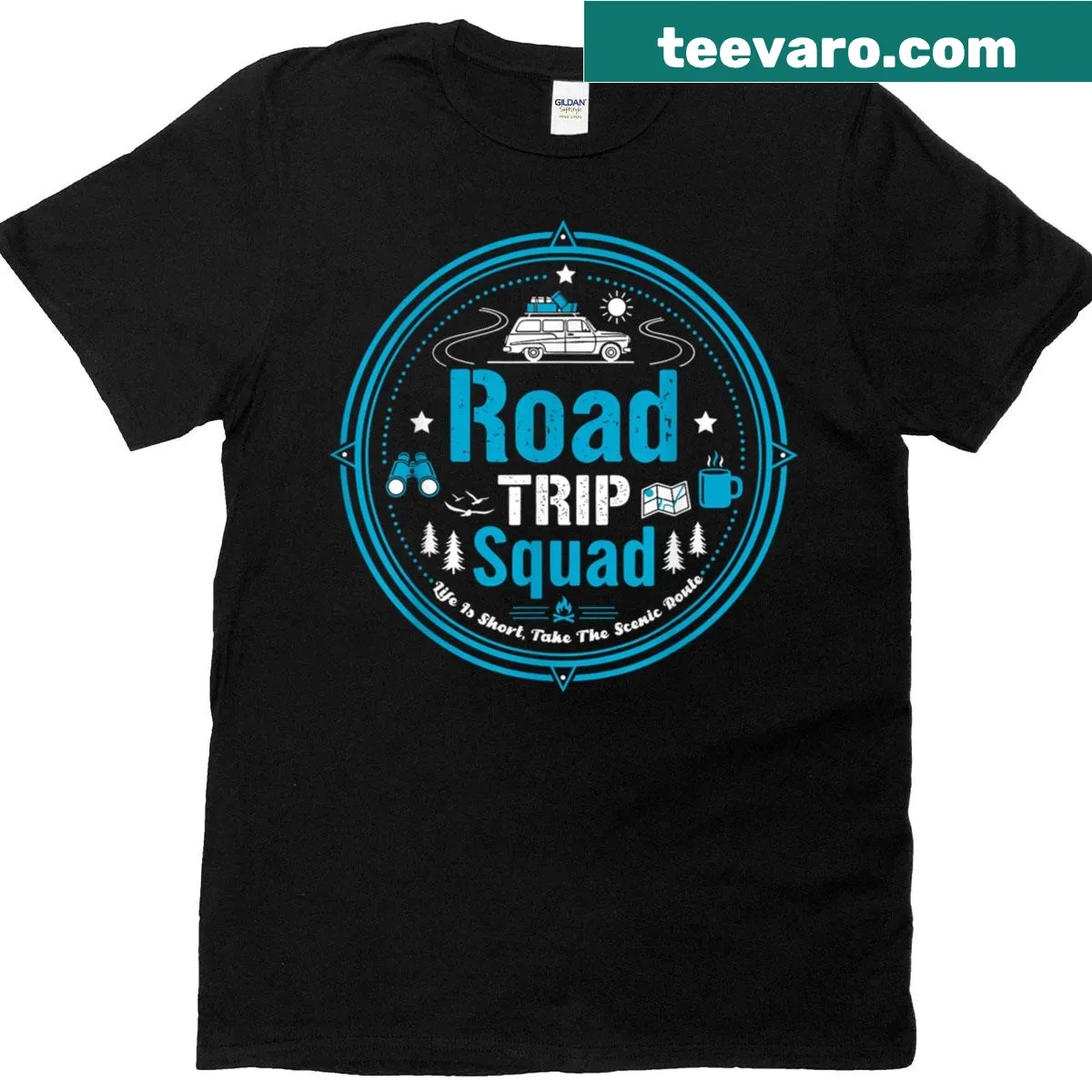 Matching T-shirt for family vacations with 'Road Trip Squad' text — on a men's t-shirt