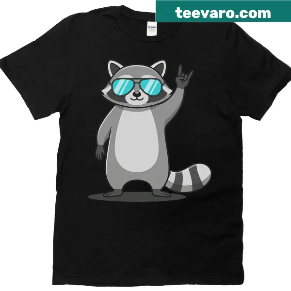 Cute T-shirt with cartoon raccoon playing guitar