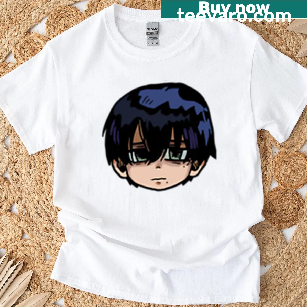 Cute chibi design of a sad boy on a t-shirt — on a men's t-shirt