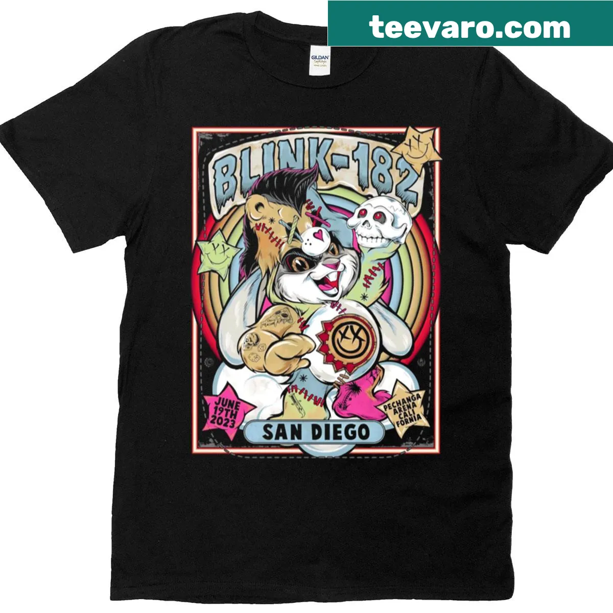 T-shirt featuring Blink 182-inspired design — on a men's t-shirt