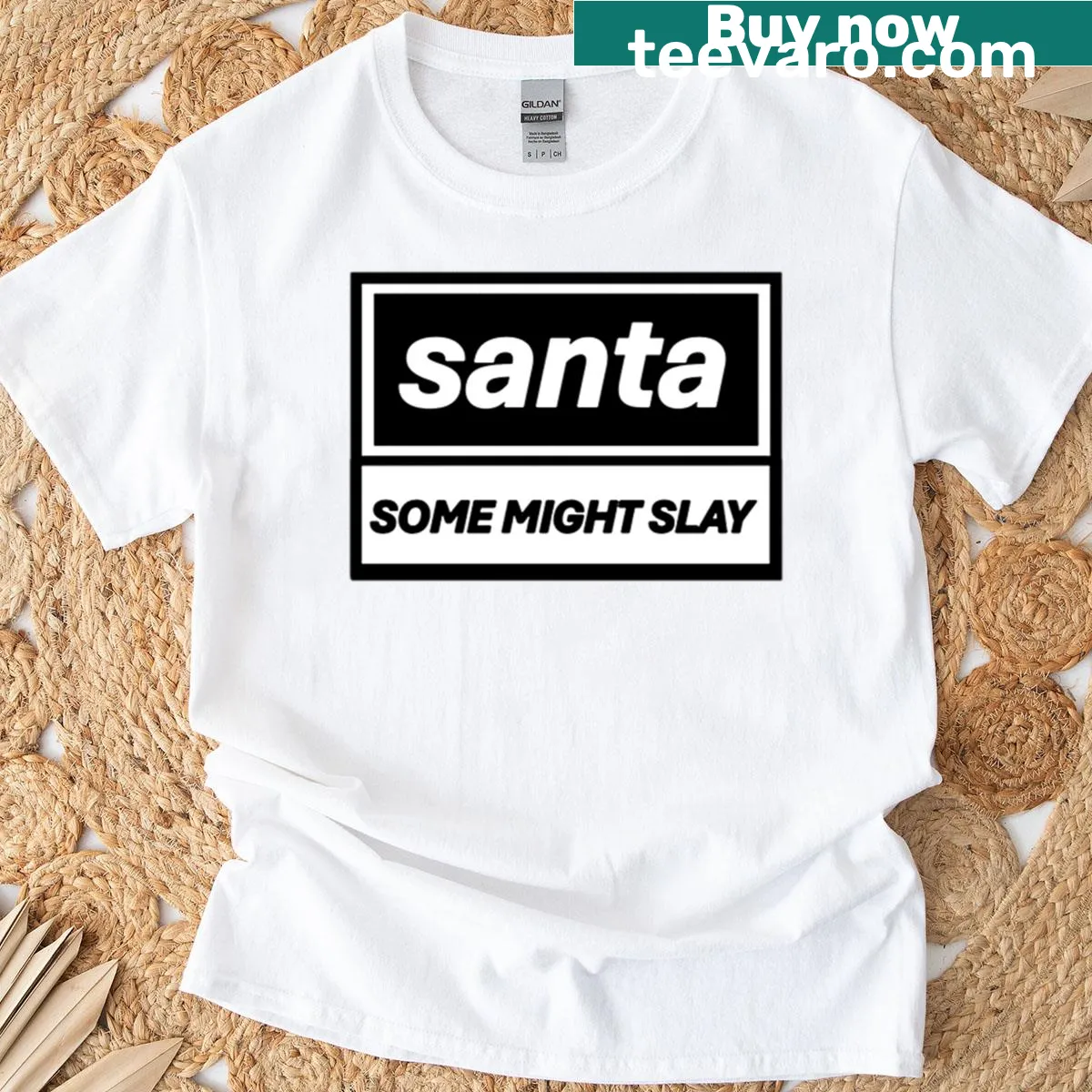 Santa Some Might Slay t-shirt with humorous Santa graphic — on a men's t-shirt