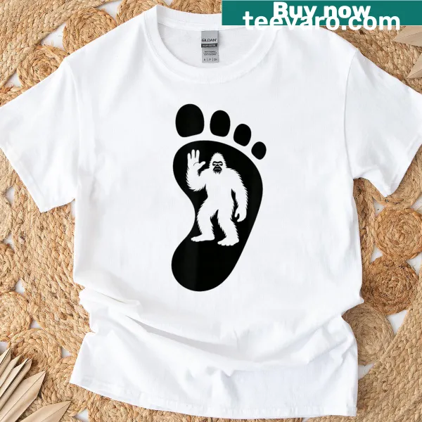 Silhouette of Sasquatch footprint on a T-shirt.