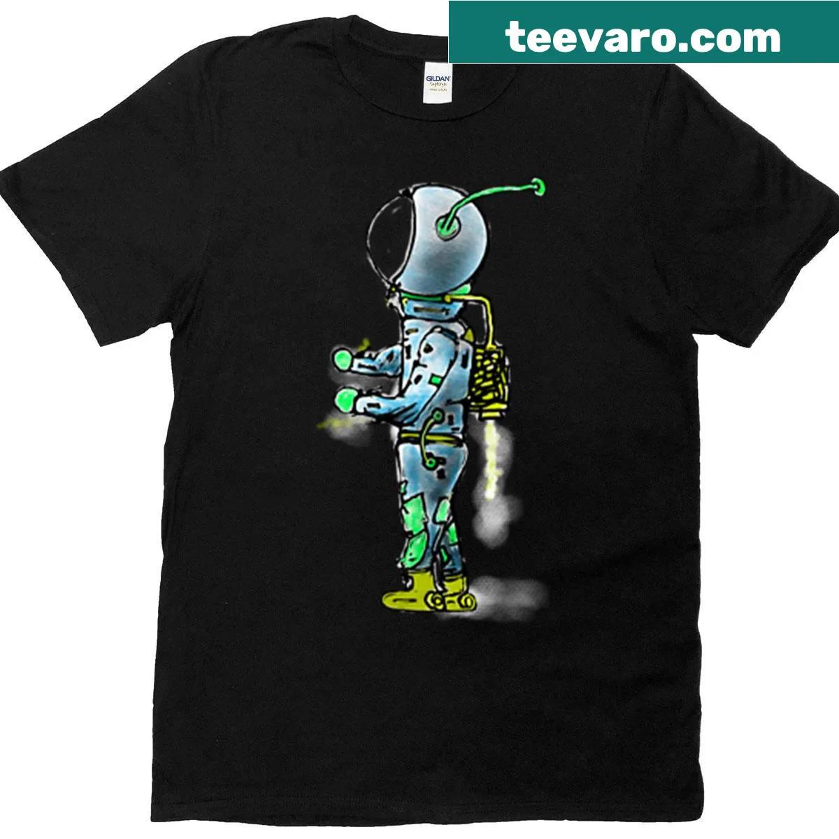 Illustrative T-shirt featuring Saturn and cosmic designs — on a men's t-shirt