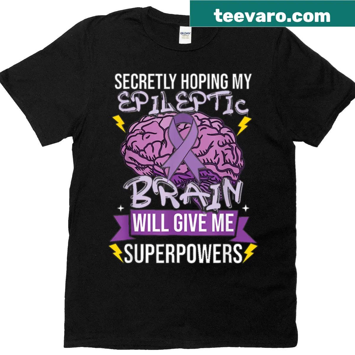 T-shirt with humorous epilepsy awareness message about superpowers. — on a men's t-shirt