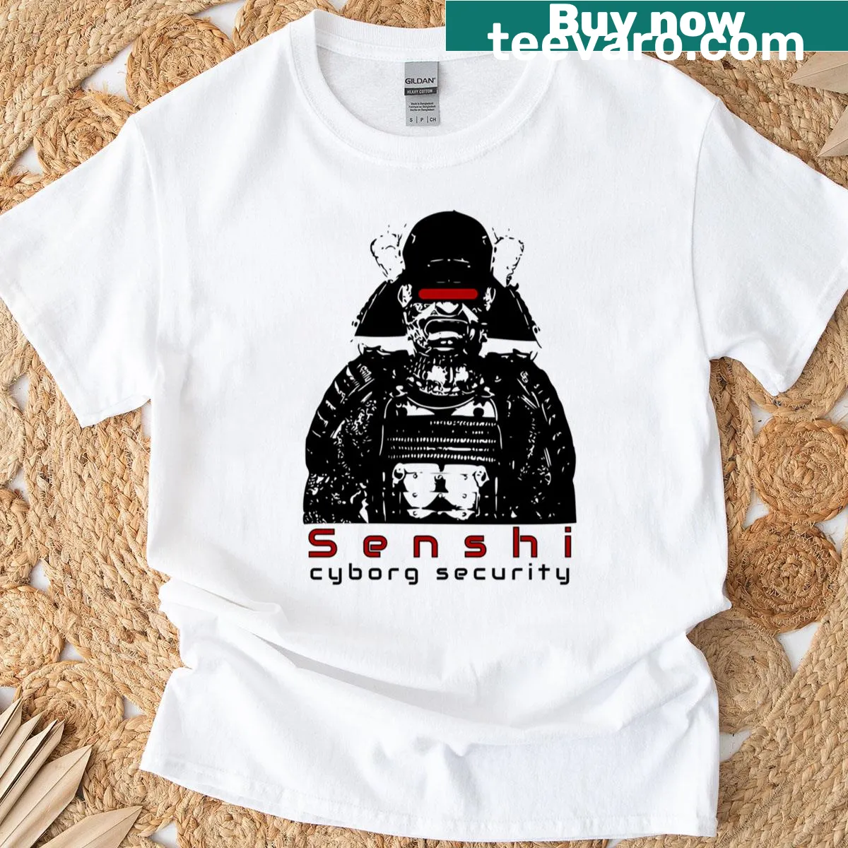 Cyborg security themed graphic T-shirt with edgy typography — on a men's t-shirt