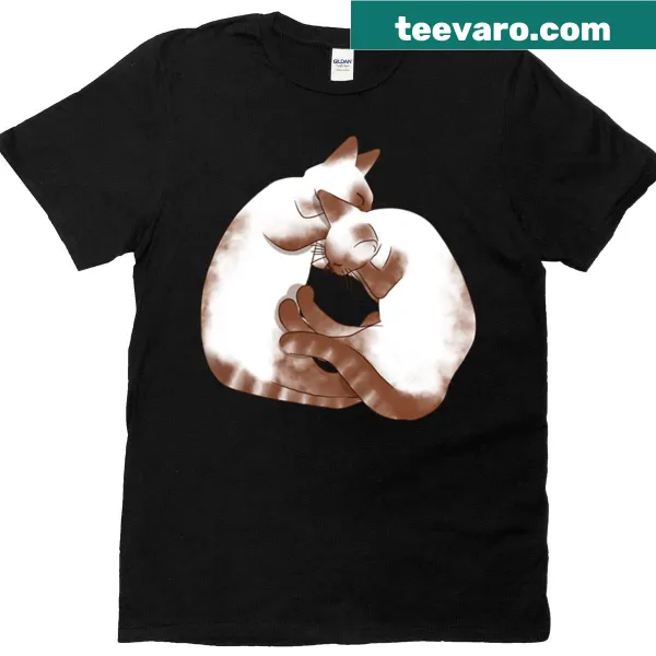Illustration of a sleeping Siamese cat on a T-shirt