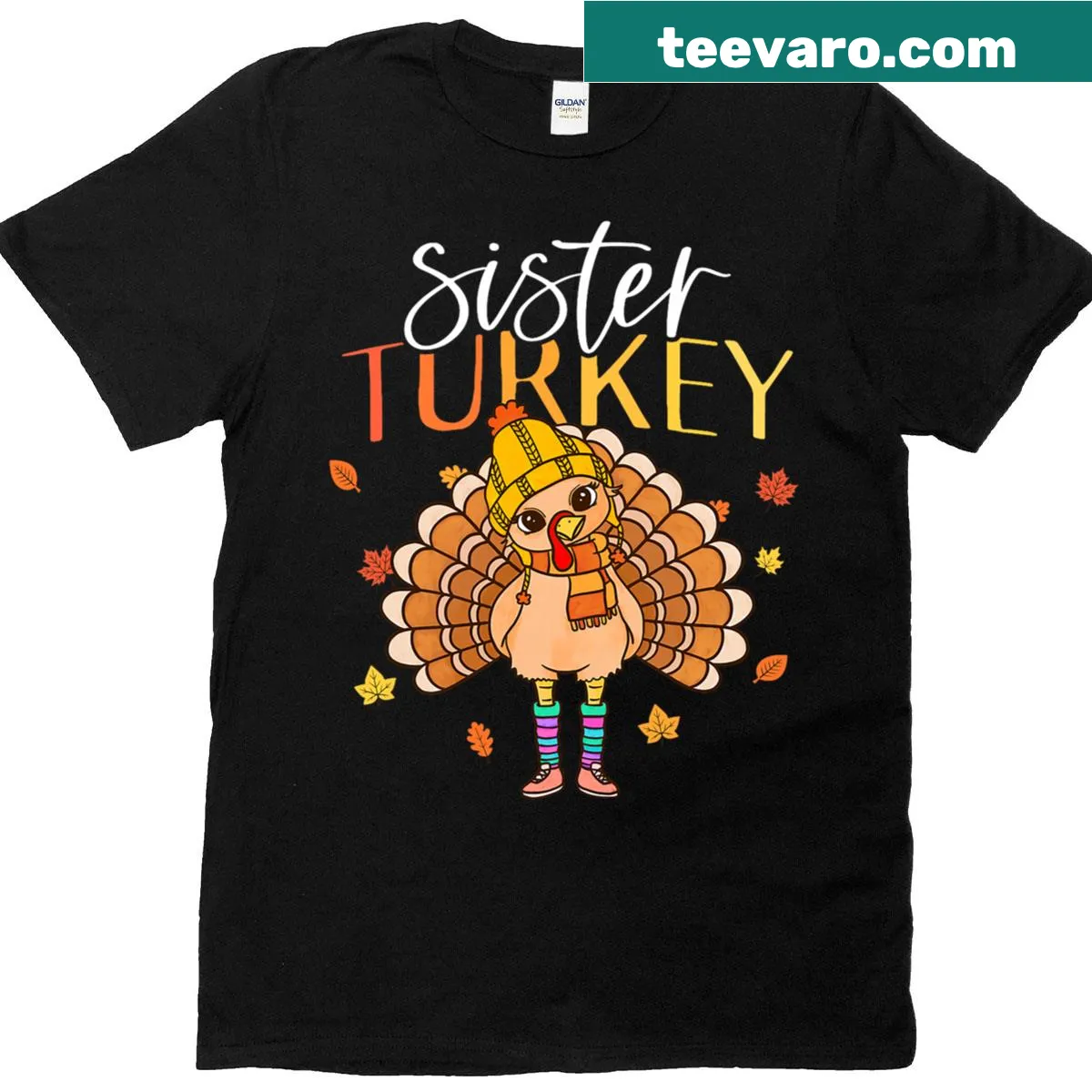 Whimsical Sister Turkey T-shirt for women celebrating Thanksgiving. — on a men's t-shirt