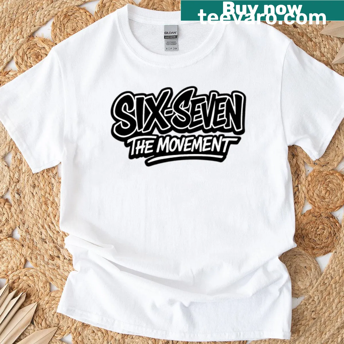 Urban typography art t-shirt featuring 'Six-seven The Movement' — on a men's t-shirt