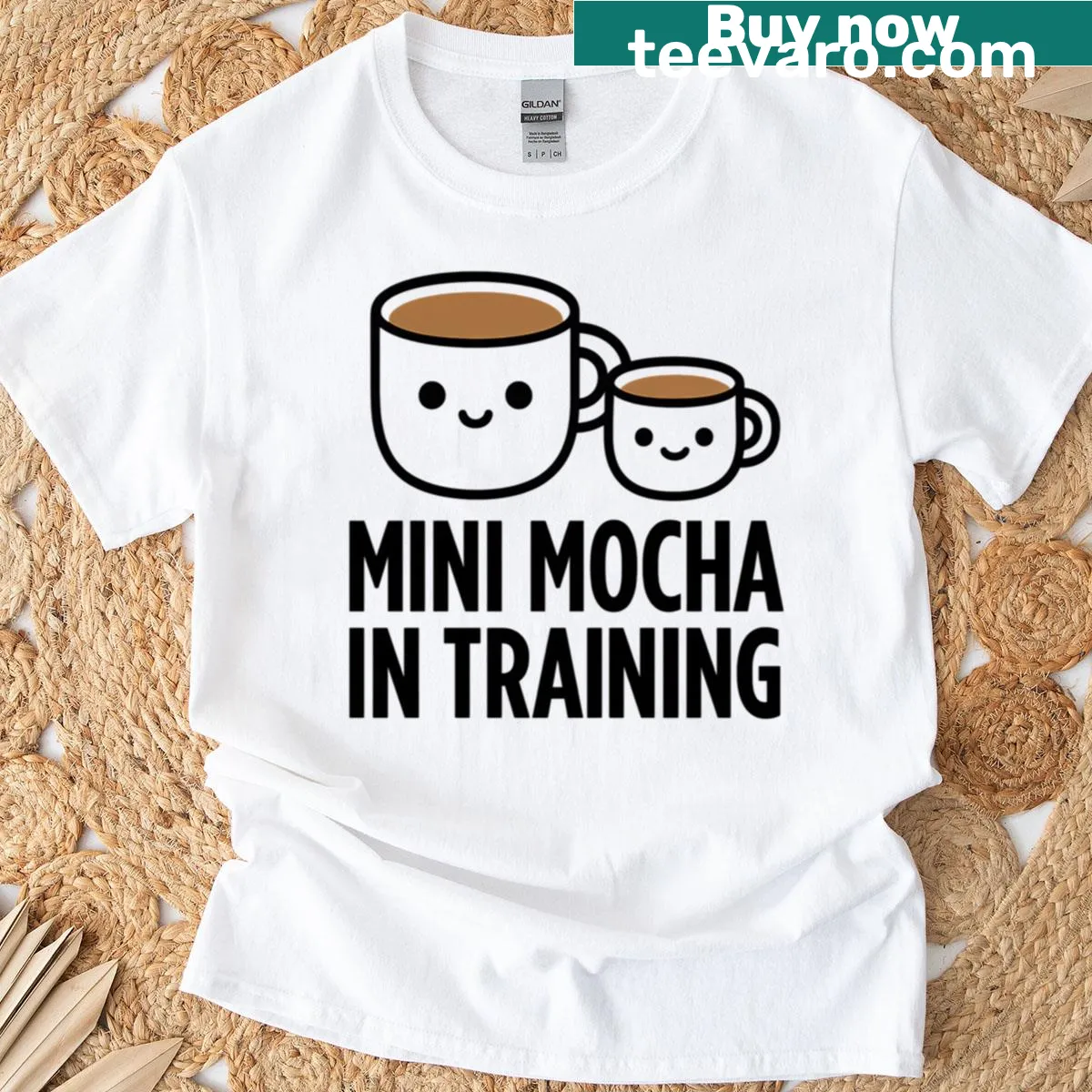 T-shirt with illustration of parent and child with coffee mugs — on a men's t-shirt