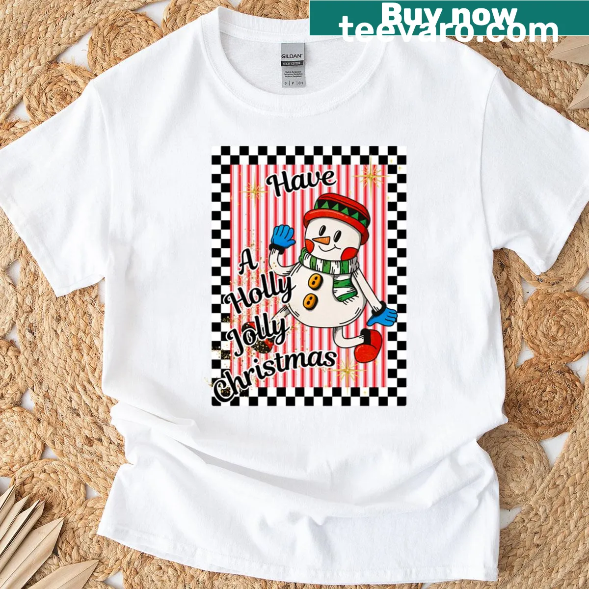 Vintage snowman Christmas t-shirt with a whimsical holiday message — on a men's t-shirt