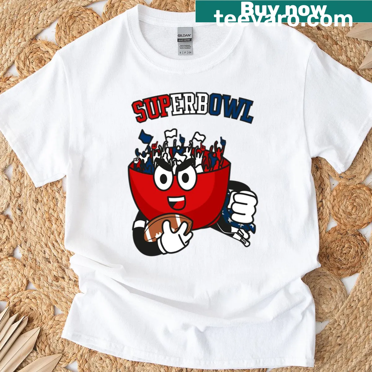 Super Bowl T-shirt featuring bold football graphics — on a men's t-shirt