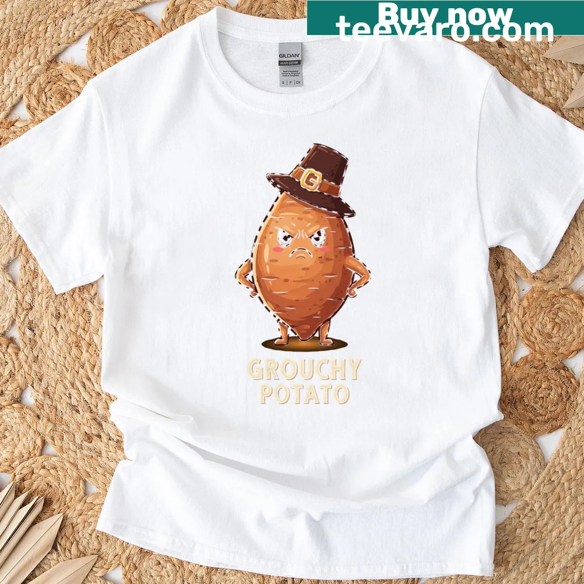 Matching Thanksgiving couple t-shirts featuring sweet and grouchy potatoes — on a men's t-shirt