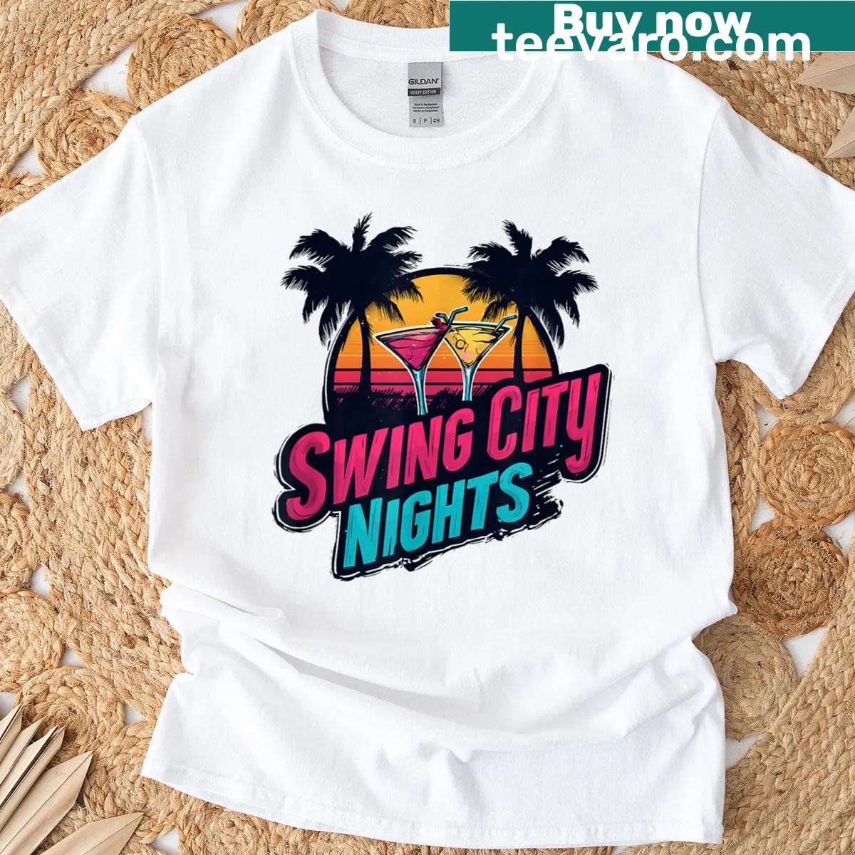 Illustration of swing dancers on a T-shirt celebrating nightlife — on a men's t-shirt