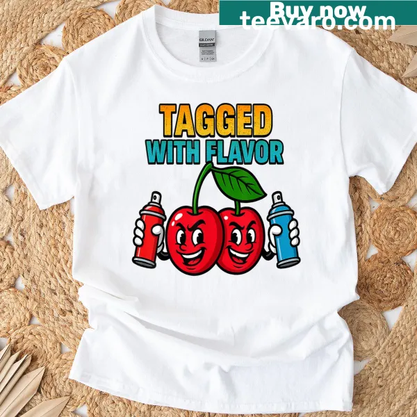 Graffiti-style cherry graphic on a humorous t-shirt