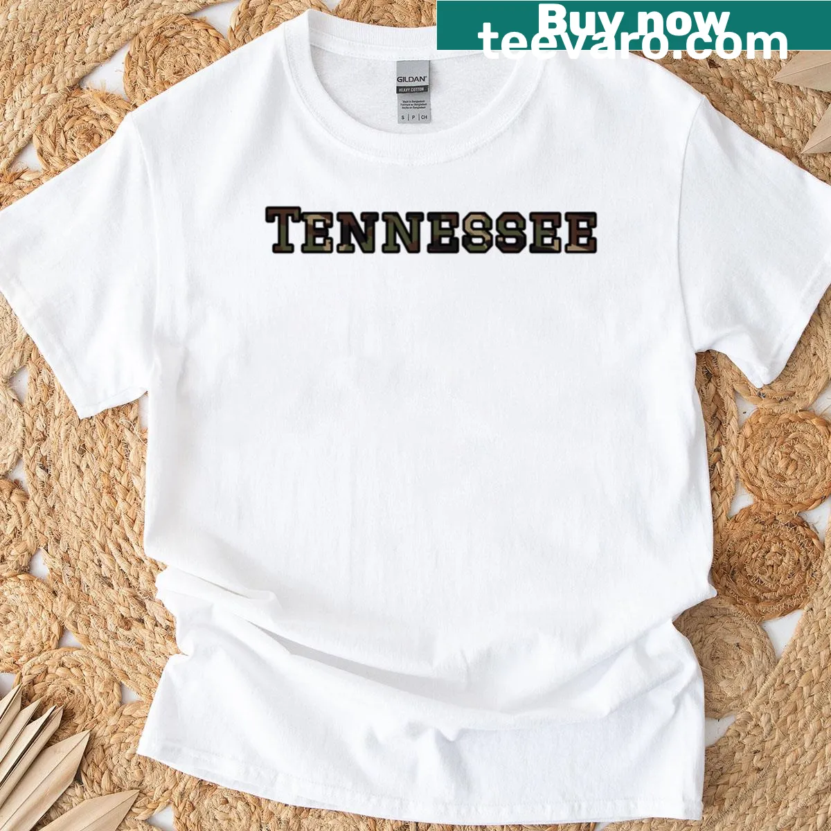 Camo typography design T-shirt reflecting rugged outdoor style — on a men's t-shirt