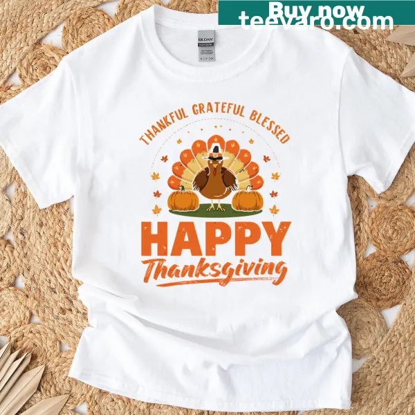 Cartoon turkey design with thankful message for Thanksgiving t-shirt