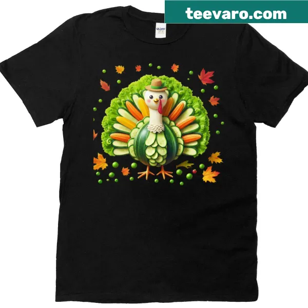 Cartoon turkey made of vegetables for Thanksgiving