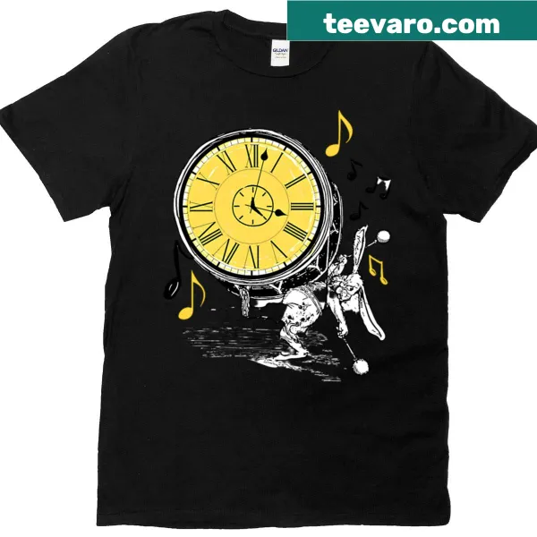 Cute illustration of a bunny playing drums on a T-shirt
