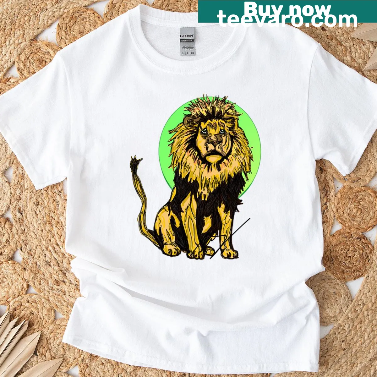 Cowardly Lion T-shirt with whimsical illustration — on a men's t-shirt