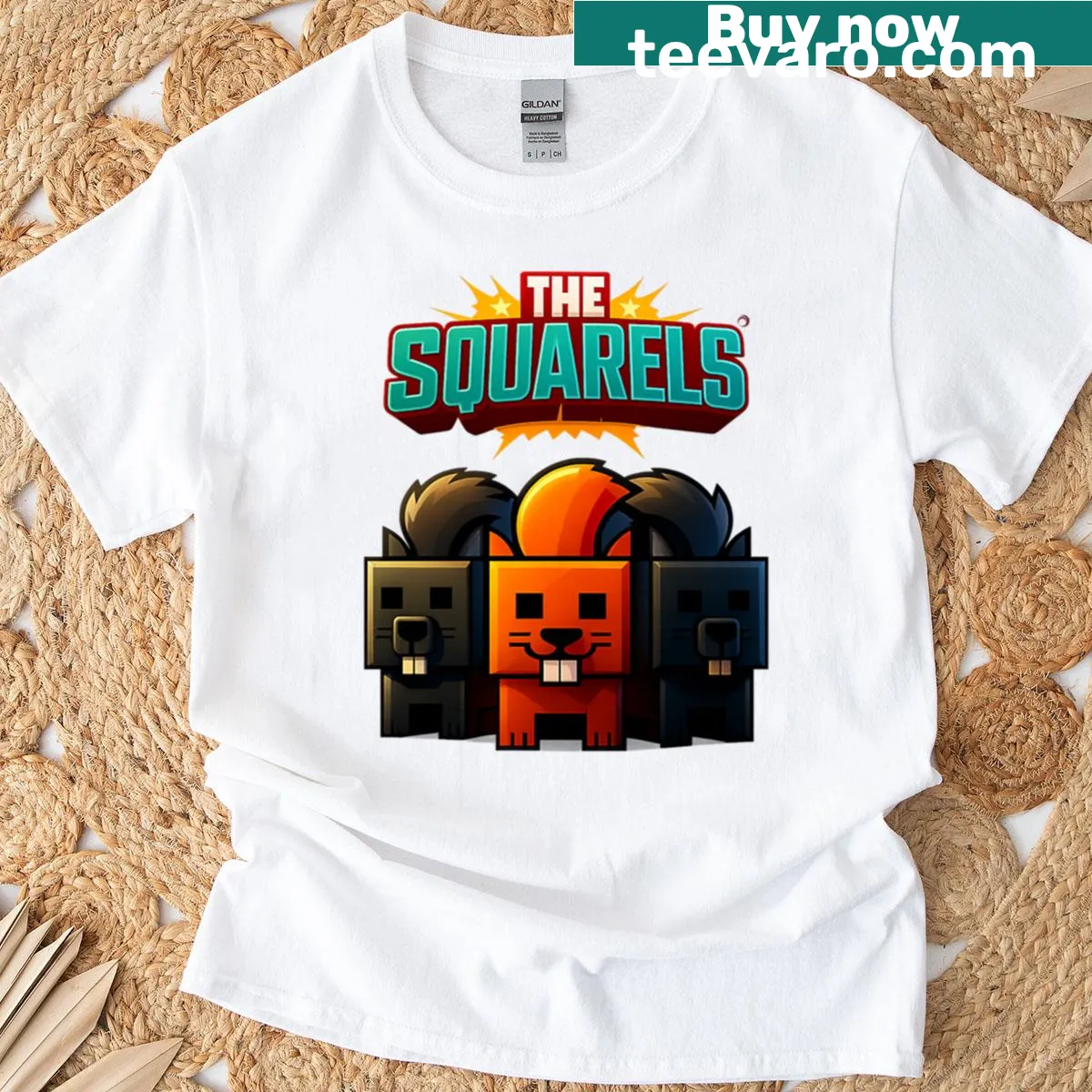 Playful illustration of geometric Cuboid characters on a t-shirt — on a men's t-shirt