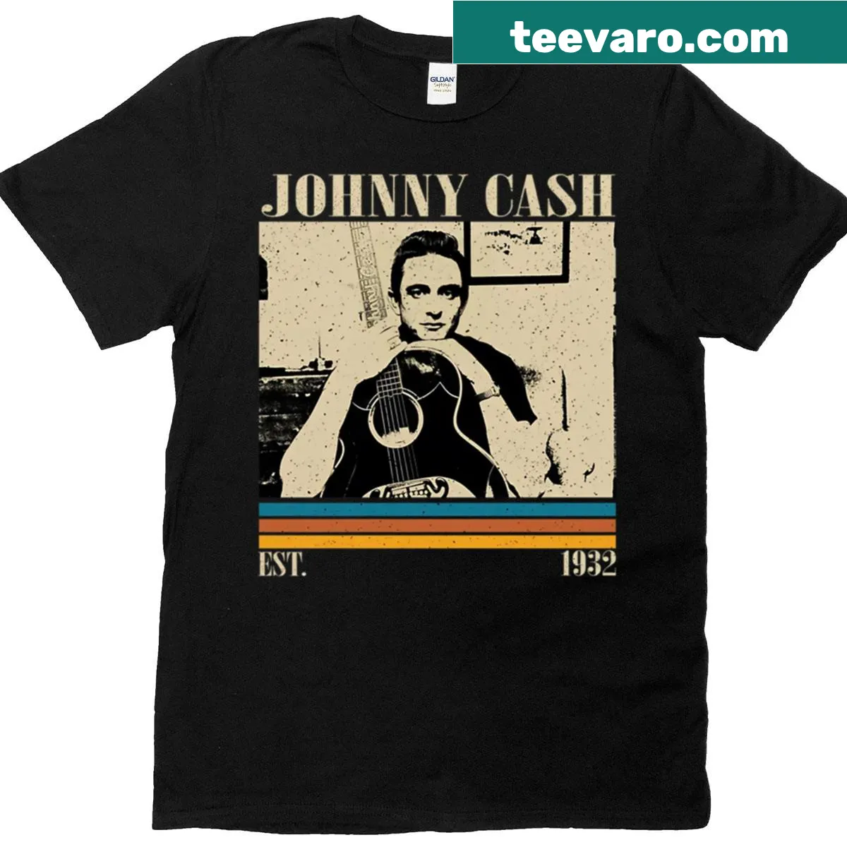 Vintage Johnny Cash photo t-shirt for music lovers — on a men's t-shirt