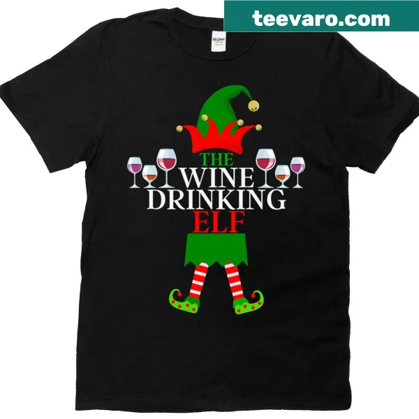 Funny elf T-shirt with wine illustration for family gatherings